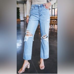 BLANK NYC The Baxter Rib Cage Jeans Straight Leg With Rips